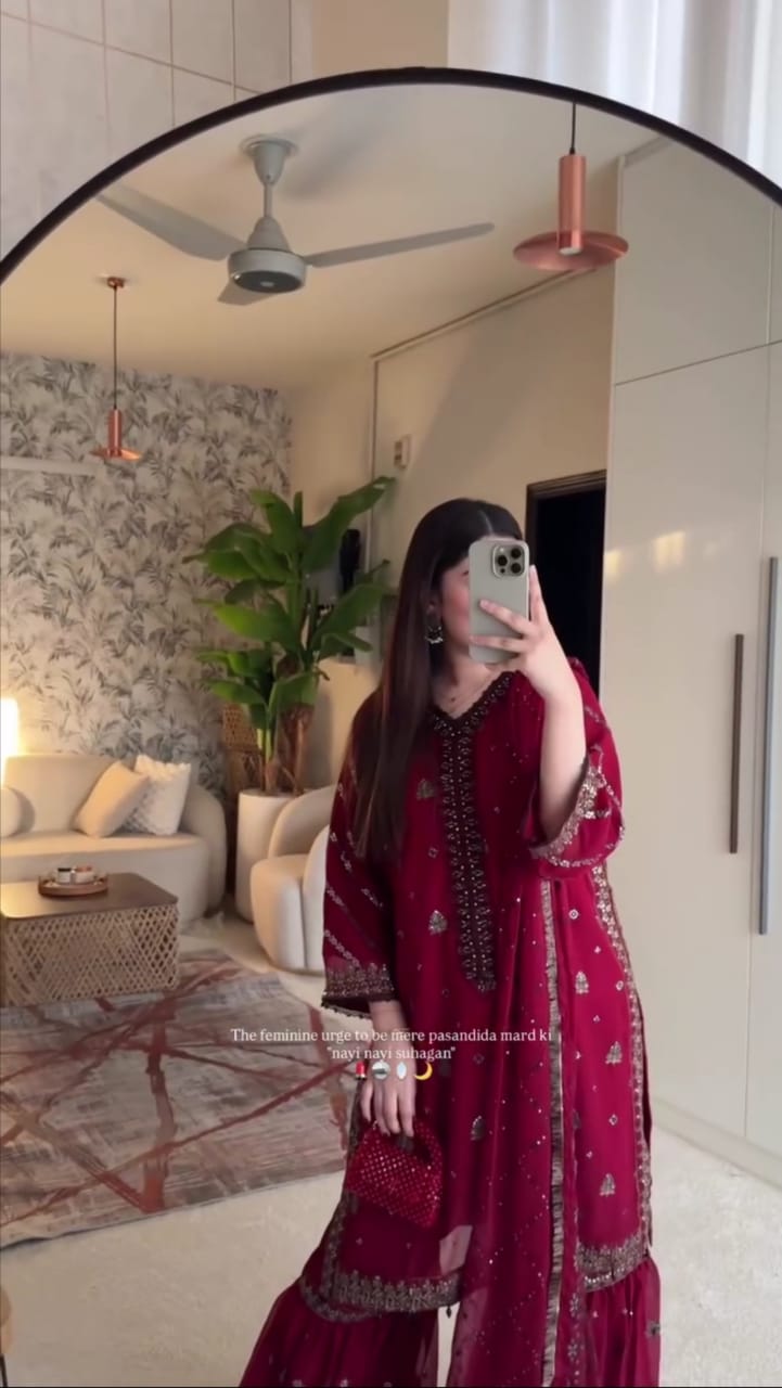 Red Color Pashmina 3Pc Suit